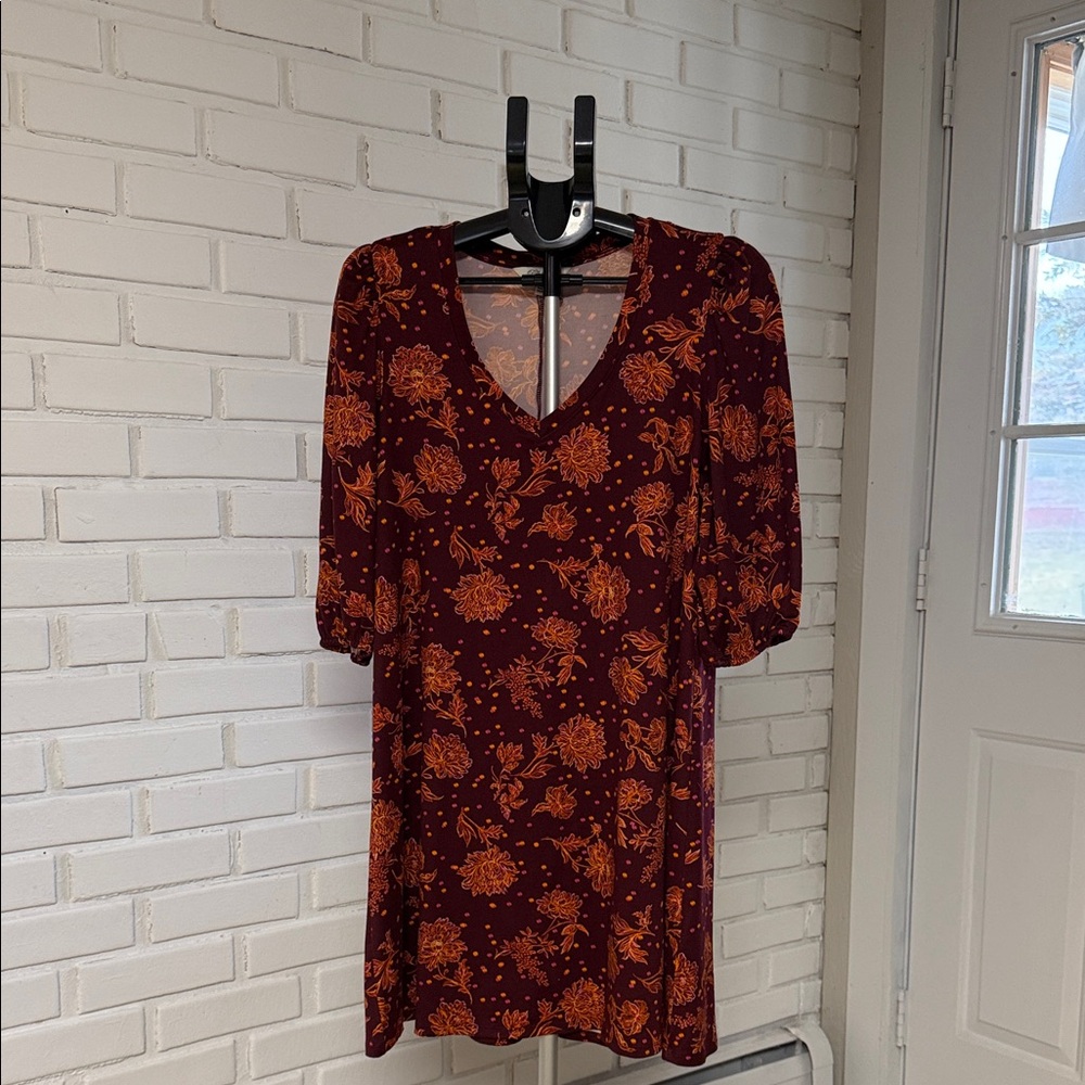 The Pioneer Woman Burgundy and Orange Floral Mini Dress